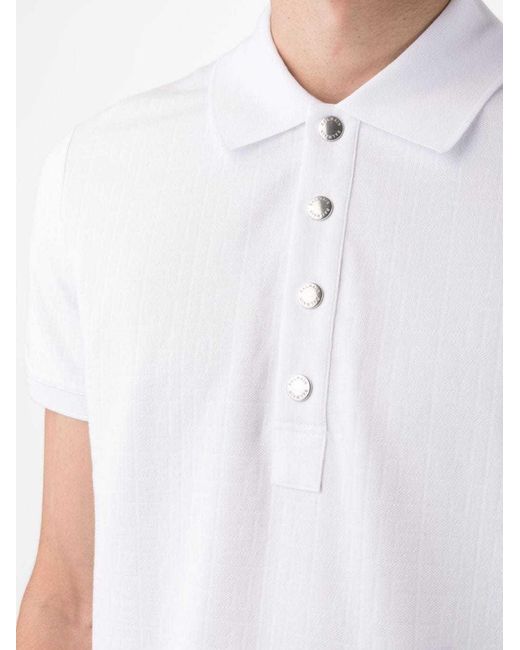 Balmain White Monogram-Patterned Polo Shirt for men