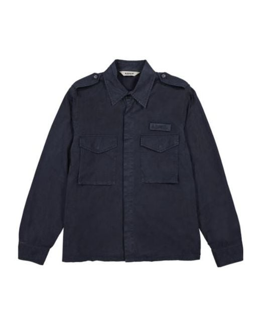 Aspesi Blue Garment-Dyed Military Shirt for men