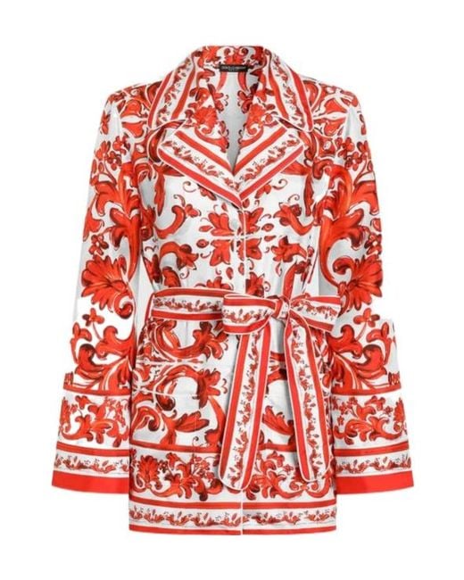 Dolce & Gabbana Red Silk Majolica Print Kimono Shirt