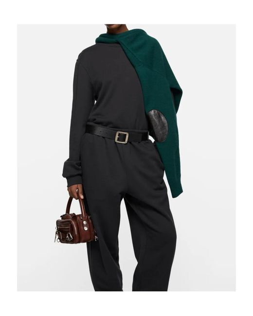 Acne Green V-Neck Leather-Patch Sweater