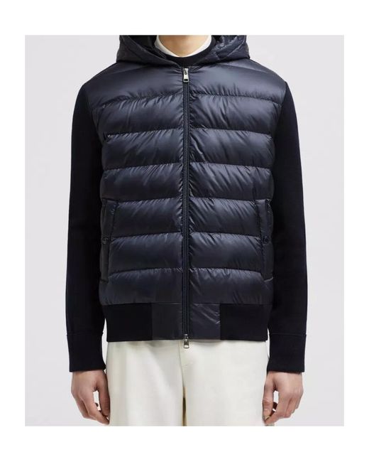 Moncler Blue Knitted Zip-Up Padded Hoodie for men