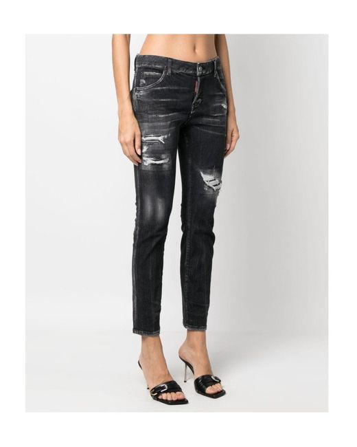 DSquared² Gray Straight-Leg Distressed Skinny Jeans