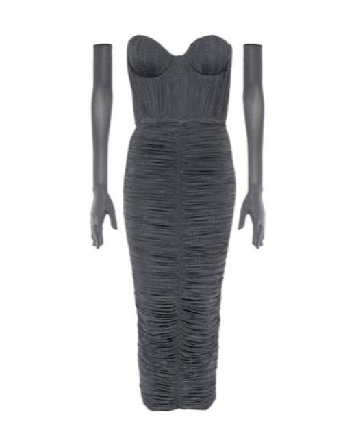 Alex Perry Gray Crystal-Embellished Ruched Jersey Midi Dress