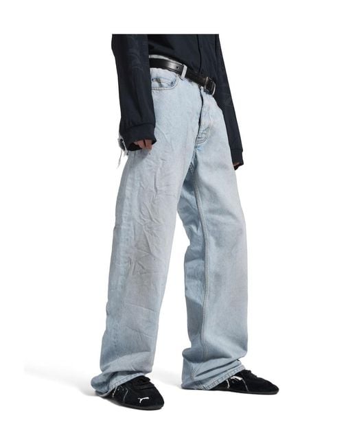 Balenciaga Blue Distressed Relaxed Fit Jeans for men