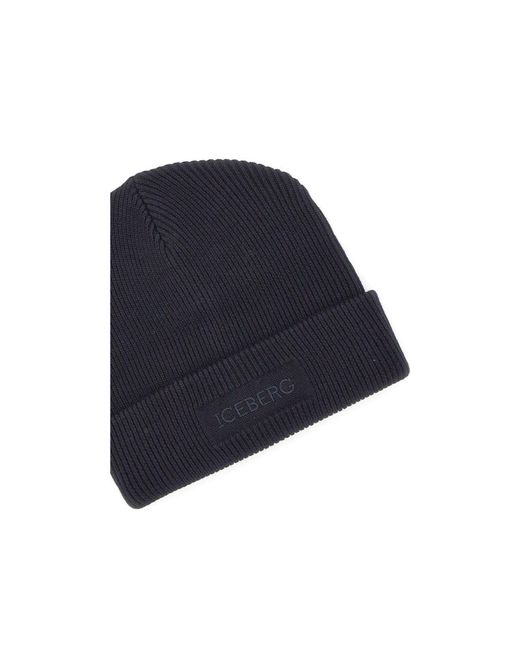 Iceberg Blue Logo-Embroidered Knitted Beanie Hat for men