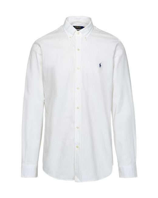 Polo Ralph Lauren White Logo Embroidered Long-Sleeved Shirt for men