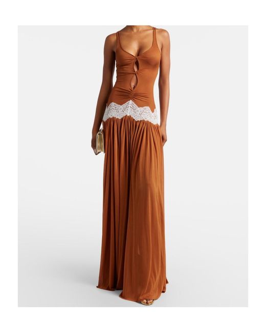 Christopher Esber Brown Cutout Lace-Trimmed Gown
