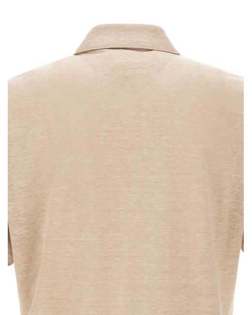 Eleventy Natural Four-Button Knit Polo Shirt for men