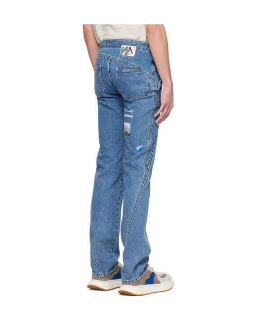 Adererror Blue Stitched Belt-Loop Jeans for men
