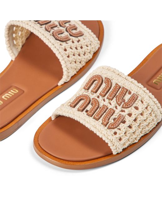 Miu Miu White Woven Slippers