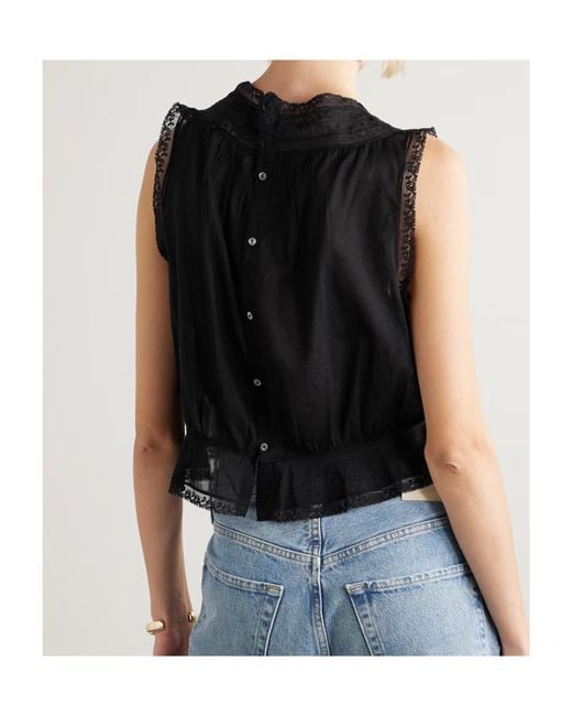 Doen Black Lilibet Lace-Trimmed Sleeveless Top