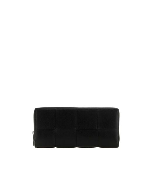 Bottega Veneta Black Intrecciato Zip Around Wallet for men