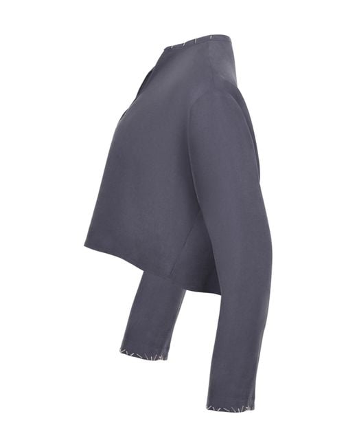 Alysi Blue Cropped Embellished-Trim Top