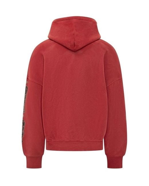 Amiri Red Crystal Logo Zip-Up Hoodie for men