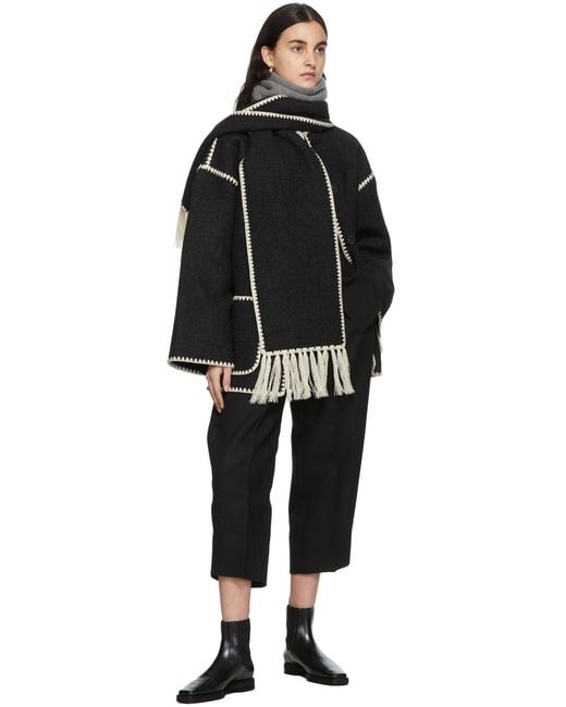Totême Blue Totême Scarf Detailed Fringed-Edge Coat