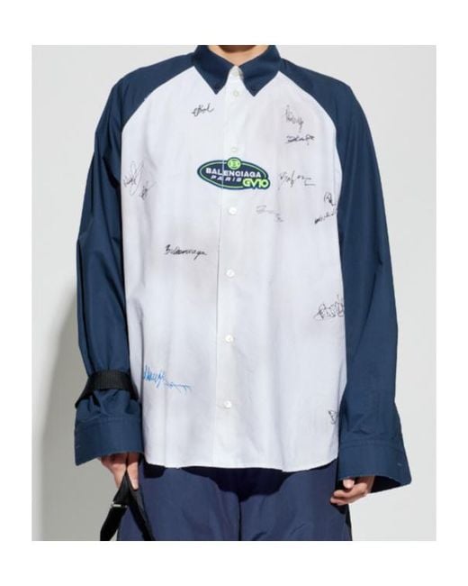 Balenciaga Blue Logo Patch Long-Sleeve Shirt for men