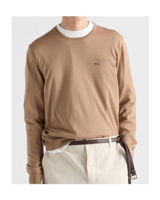 Prada Brown Superfine Wool Crew-Neck Sweater for men