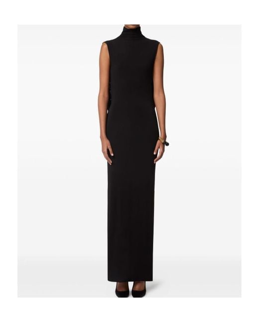 Nina Ricci Black Draped High-Neck Maxi Dress