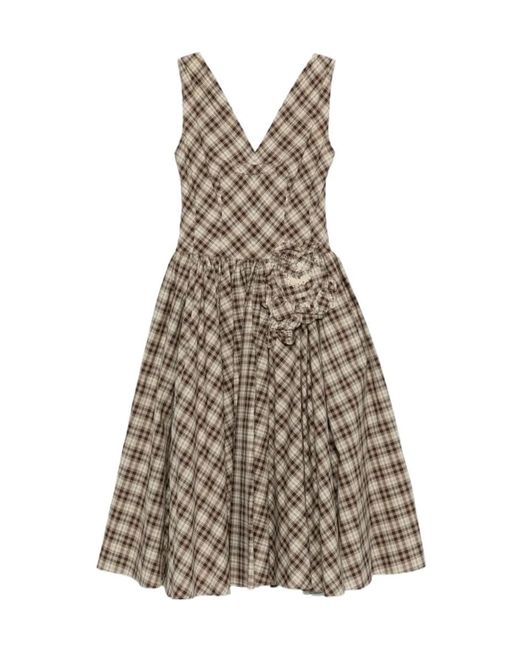 Prada Multicolor Embroidered Checked Poplin Dress