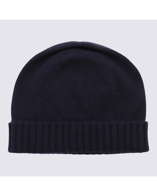 Malo Blue Fine-Knit Turn-Up Brim Beanie for men