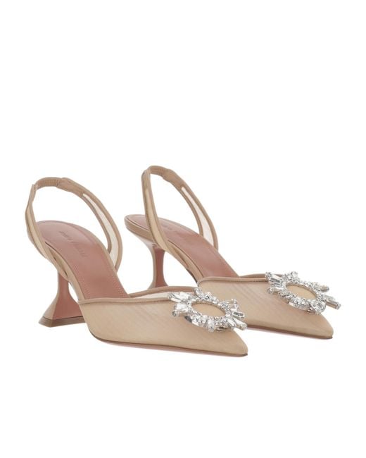 AMINA MUADDI Natural Mesh Slingback Sandals