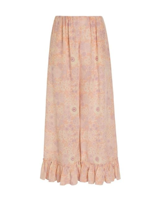 Chloé Pink Light Floral Ruffled Wide-Leg Casual Pants