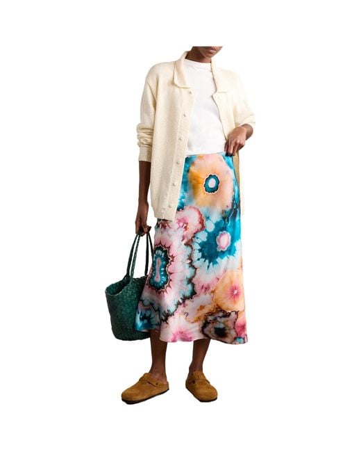 The Elder Statesman Blue Tie-Dyed Silk-Satin Midi Skirt
