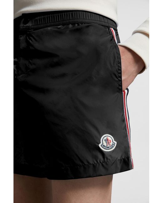 Moncler Black Logo Patch Drawstring Swim Shorts for men