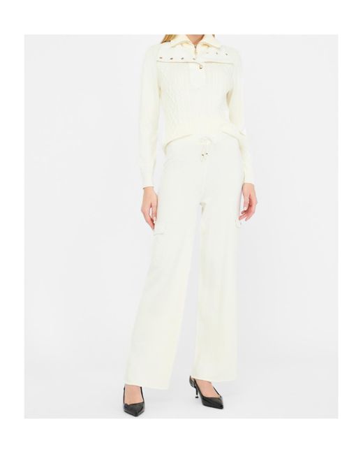 Liu Jo White Half-Fastening Balloon-Sleeve Sweater