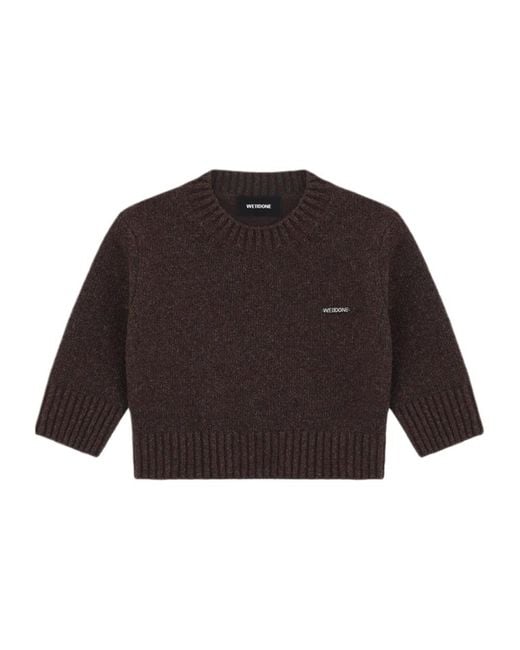 we11done Brown Round-Neck Wool Sweater
