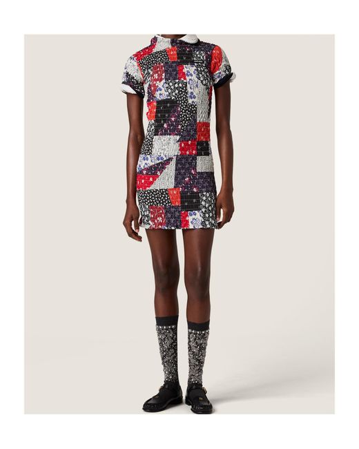 Miu Miu Red Patchwork Print Mini Dress