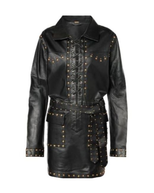 Dodo Bar Or Black Ics Studded Leather Minidress