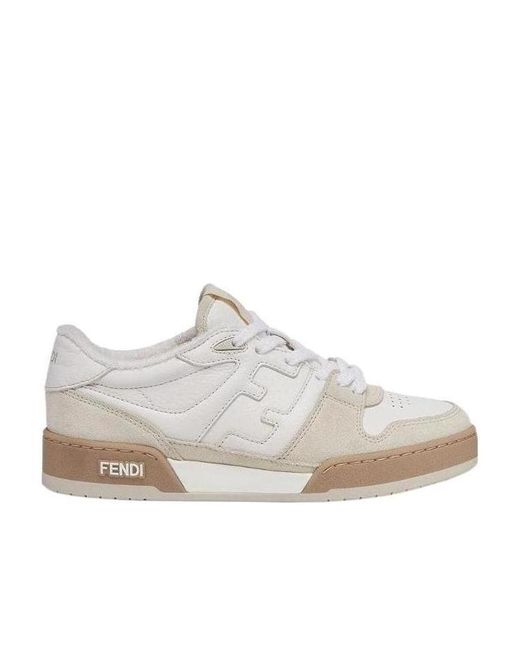 Fendi White Round Toe Lace-Up Sneakers