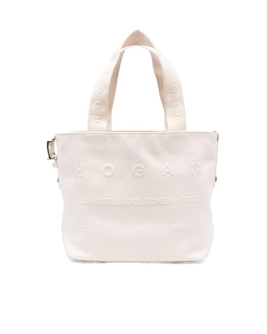 Hogan Natural Medium Script Open Top Tote Bag
