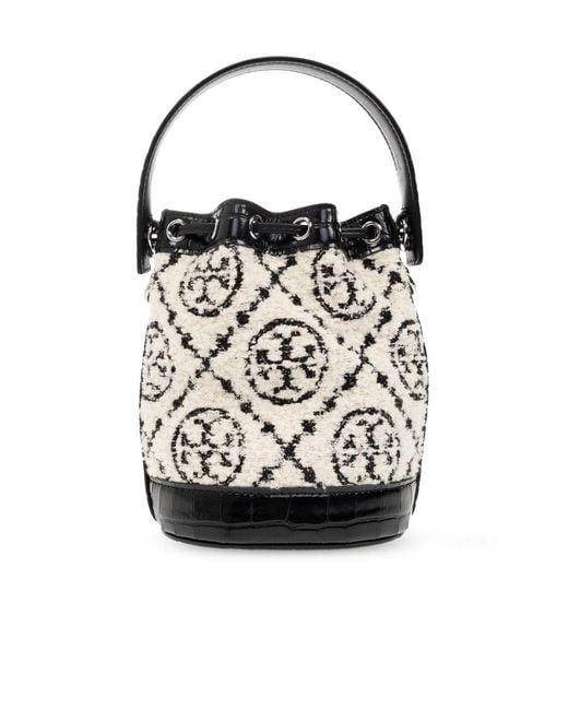 Tory Burch Black Mini Bouclé Bucket Bag