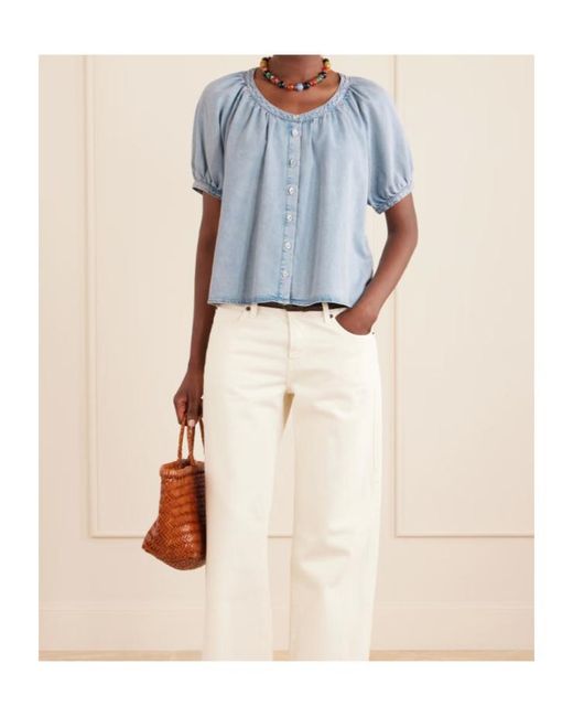 FRAME Blue The Resort Cotton And Lyocell-Blend Chambray Blouse