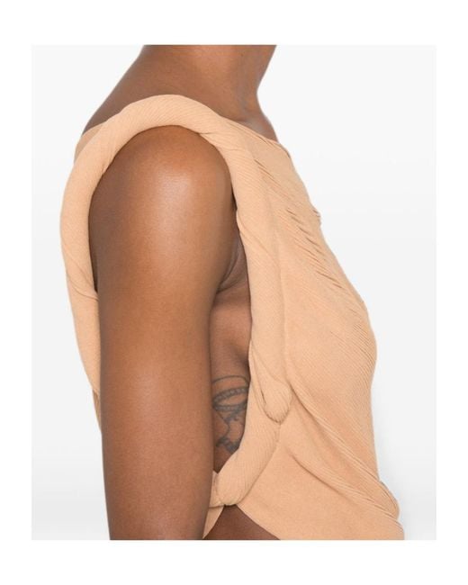Alberta Ferretti Natural One-Shoulder Jersey Top