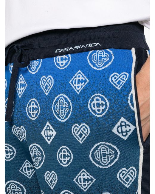 Casablanca Blue Letter-Pattern Knit Shorts for men