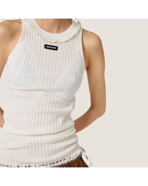 Miu Miu White Silk Tank Top