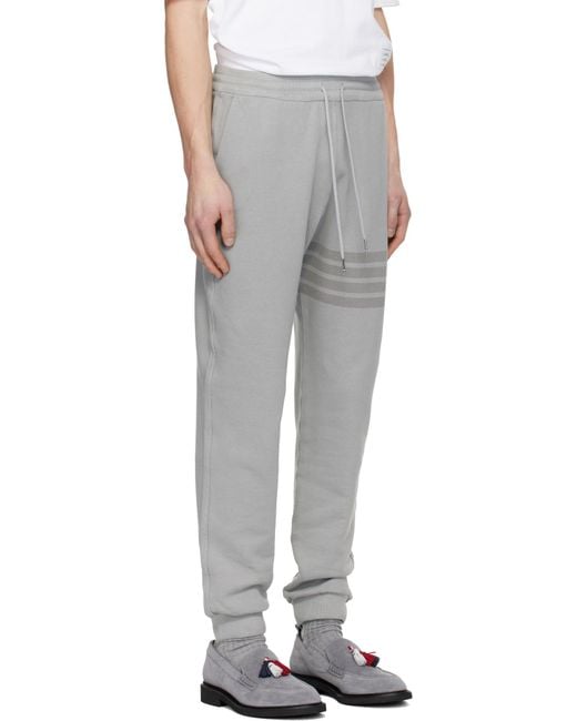 Thom Browne Gray Solid Loopback Overdyed-Bar Sweatpants for men