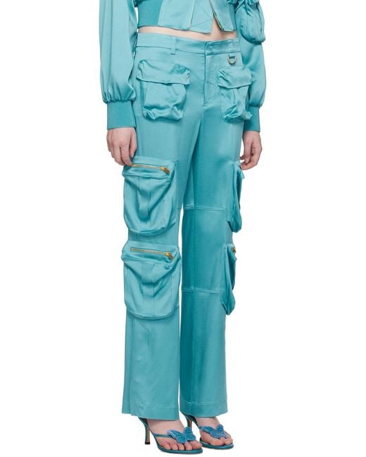 Blumarine Blue Straight Leg Satin Cargo Pants