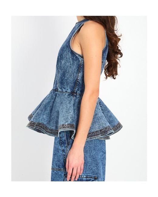 Alaïa Blue Alaïa Peplum Denim Top