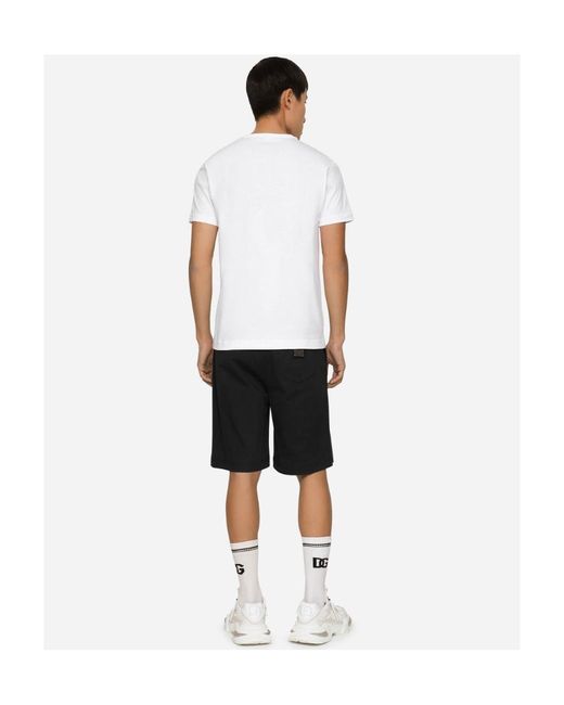 Dolce & Gabbana White Logo Patch V-Neck T-Shirt for men