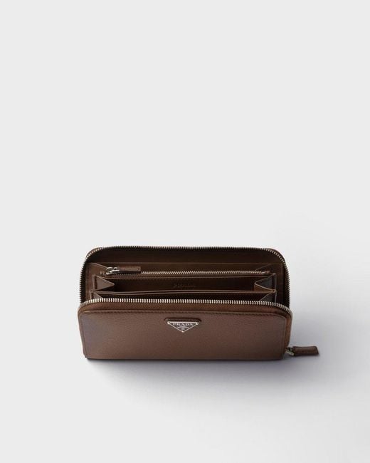 Prada Brown Logo Plaque Zip-Around Wallet for men