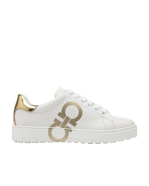 Ferragamo White Logo-Laced Casual Sneakers