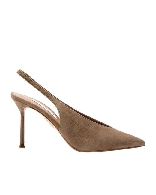 Aquazzura Brown Voltaire 85 Suede Slingback Pumps