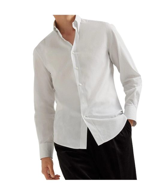 Brunello Cucinelli White Striped Poplin Shirt for men