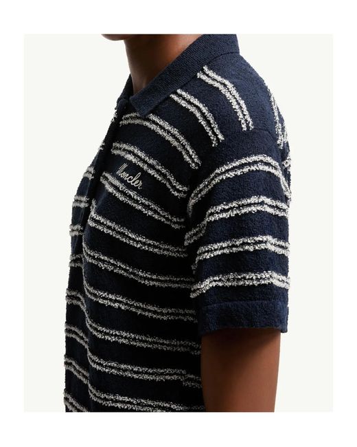 Moncler Blue Striped Short-Sleeved Polo Shirt