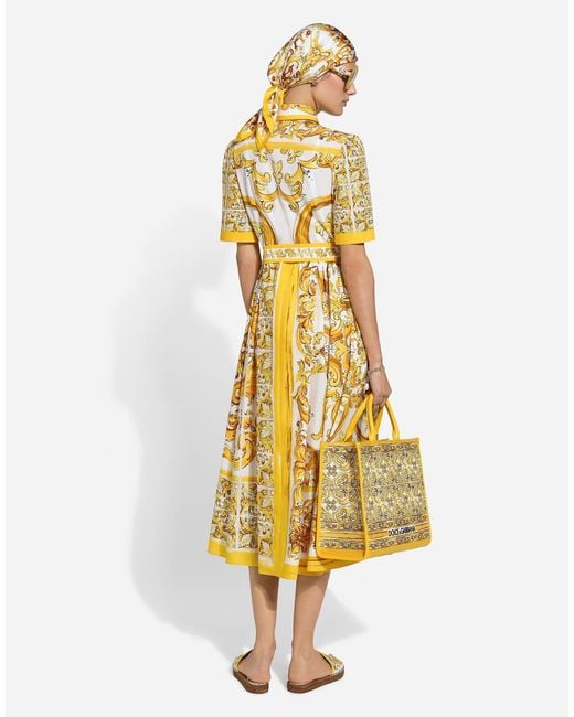 Dolce & Gabbana Metallic Majolica Printed Poplin Midi Shirt Dress