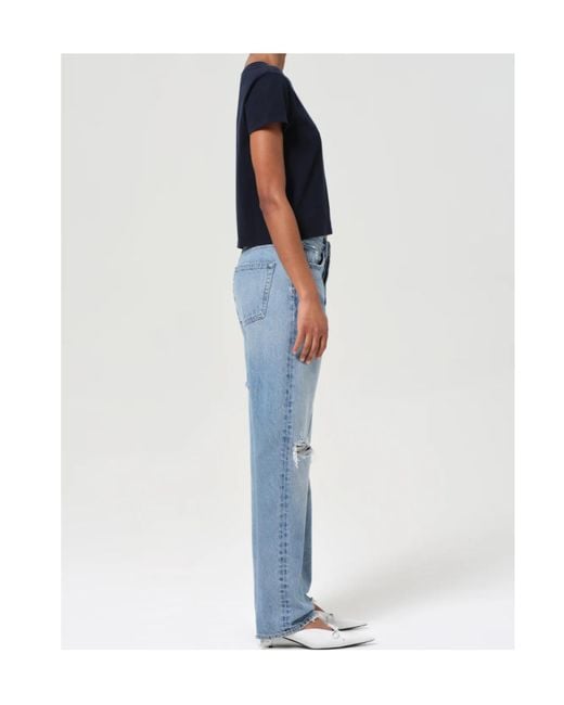 Agolde Blue Distressed Straight-Leg Jeans